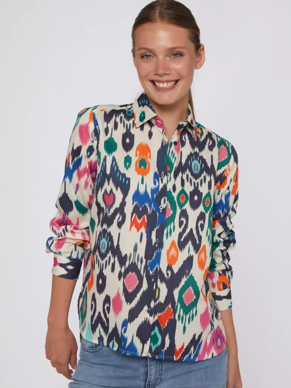 Mujer Vilagallo Camisa Algodon Estampado Ikat