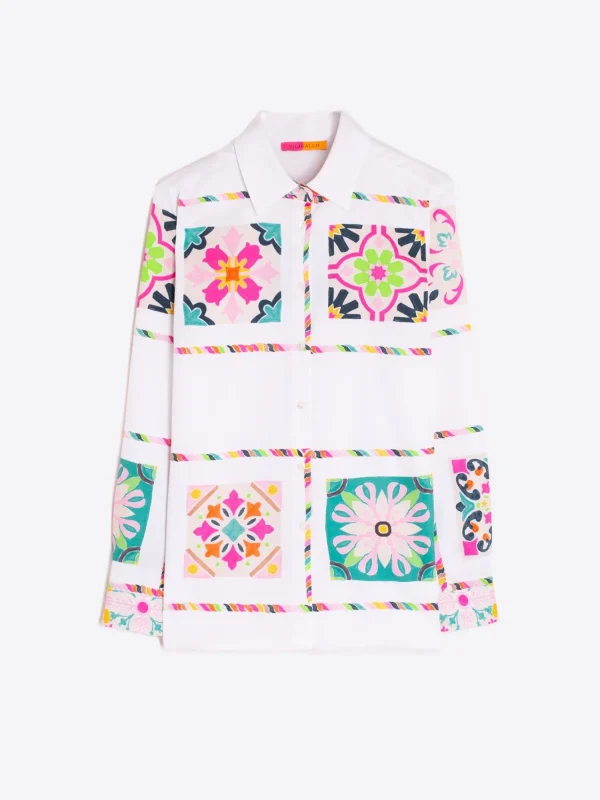 Mujer Vilagallo Camisa Algodon Estampado Azulejos