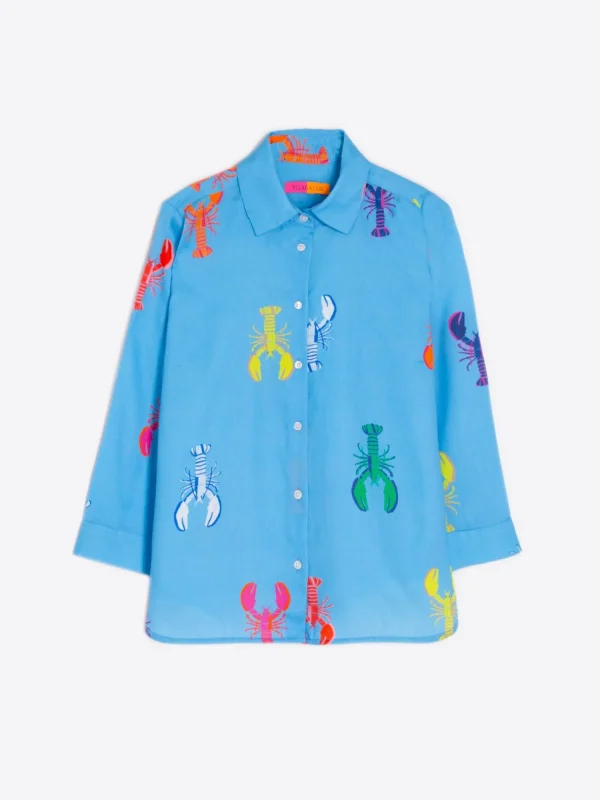 Mujer Vilagallo Camisa Algodon Estampado Langosta Multicolor