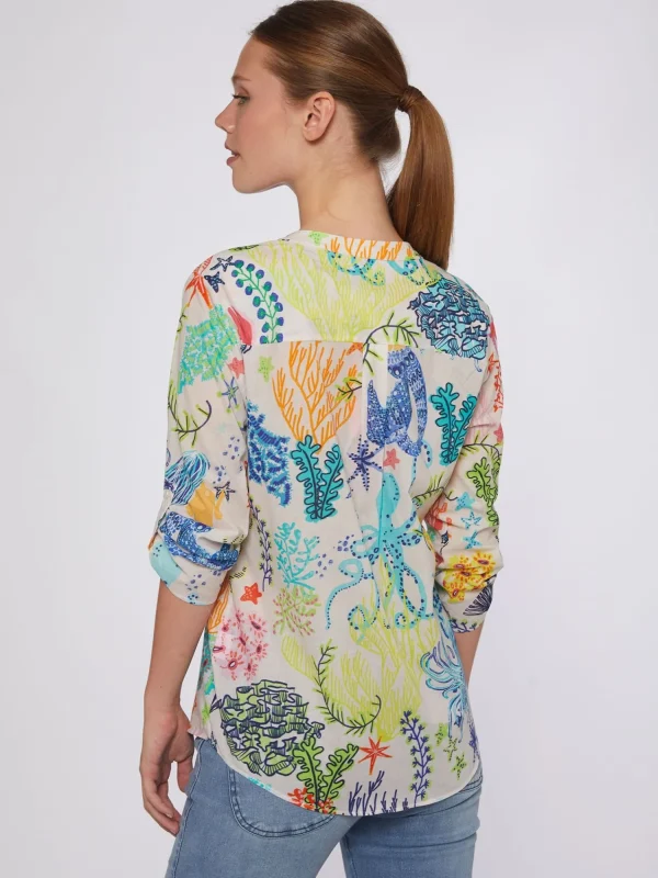 Mujer Vilagallo Camisa Algodon Estampado Sirena