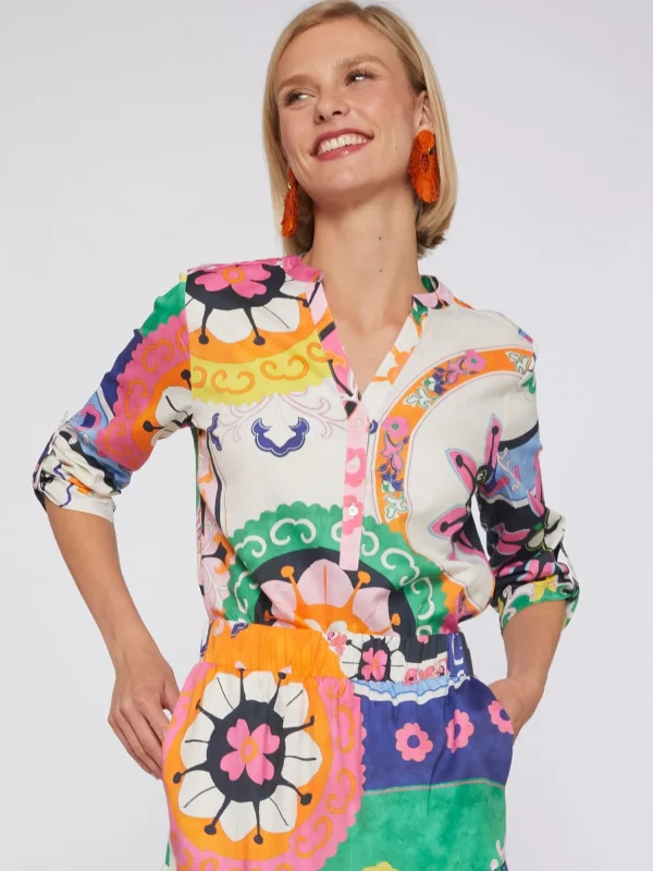 Mujer Vilagallo Camisa Algodon Satin Suzani Print