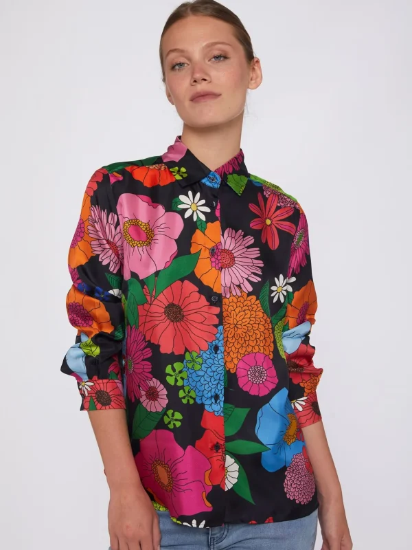 Mujer Vilagallo Camisa De Seda Maxi Flowers