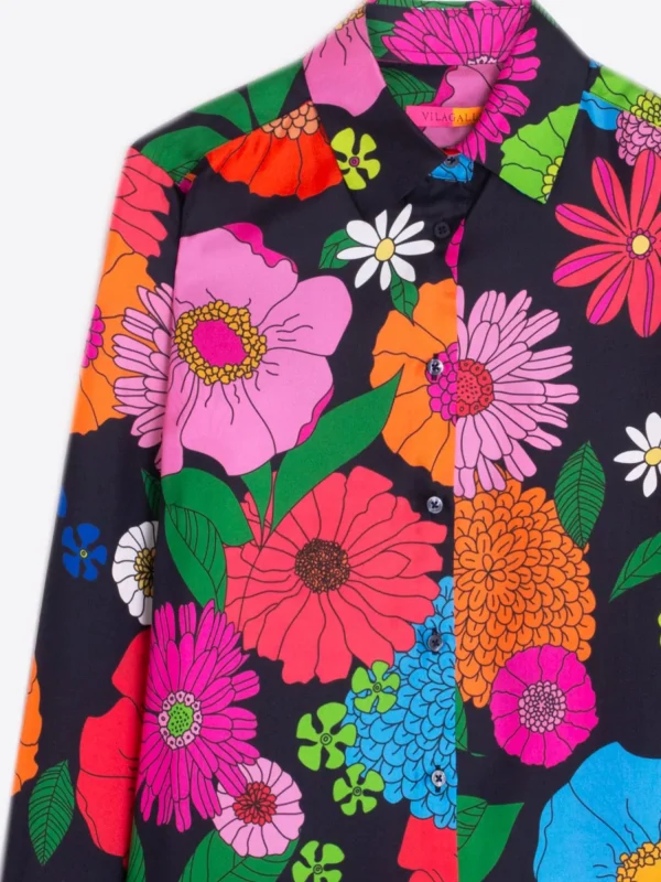 Mujer Vilagallo Camisa De Seda Maxi Flowers