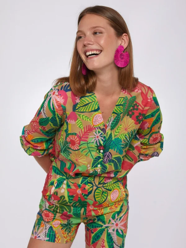 Mujer Vilagallo Camisa Ebba Tropical Print Voile