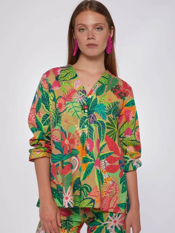 Mujer Vilagallo Camisa Ebba Tropical Print Voile