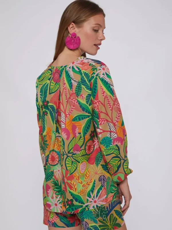 Mujer Vilagallo Camisa Ebba Tropical Print Voile