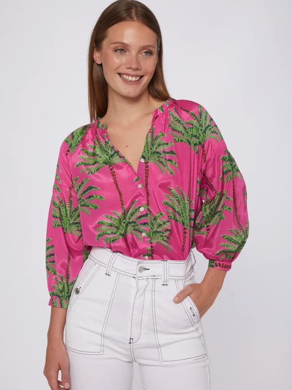 Mujer Vilagallo Camisa Estampado Palmeras Rosa