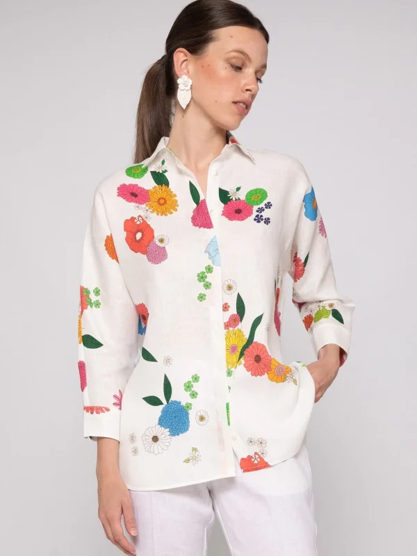 Mujer Vilagallo Camisa Flores 100% Lino