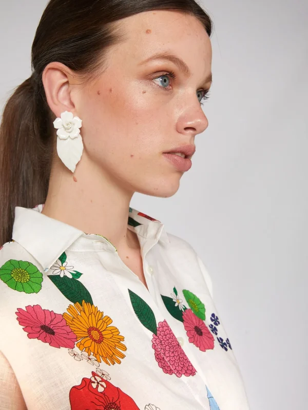 Mujer Vilagallo Camisa Flores 100% Lino