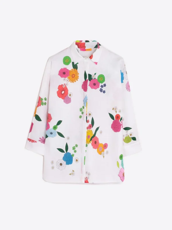 Mujer Vilagallo Camisa Flores 100% Lino