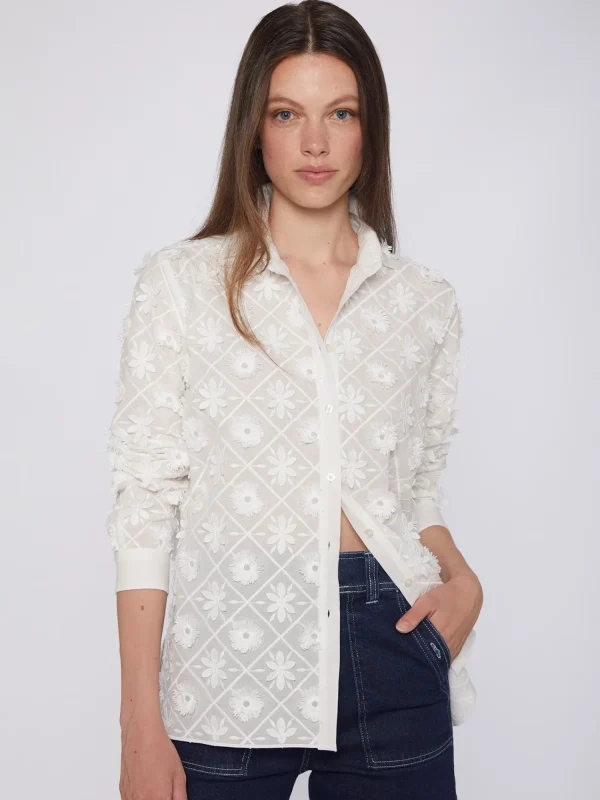 Mujer Vilagallo Camisa Flores Bordadas