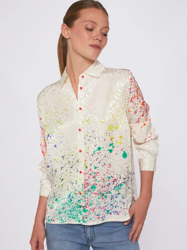 Mujer Vilagallo Camisa Fluida Jacquard Estampado Arte