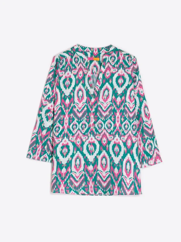 Mujer Vilagallo Camisa Francina Ikat Green Pink Gold