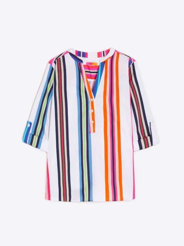 Mujer Vilagallo Camisa Francina Multicolor Cotton Stripe