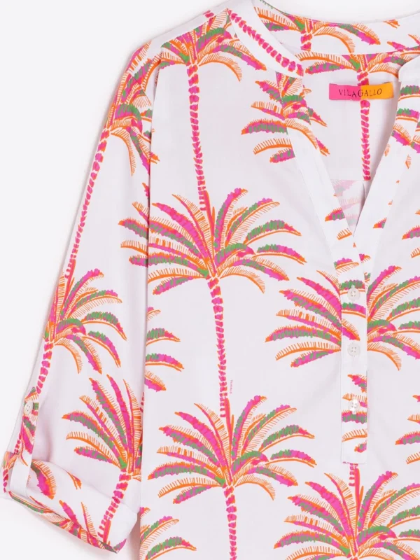 Mujer Vilagallo Camisa Francina Pink Palm Tree Print