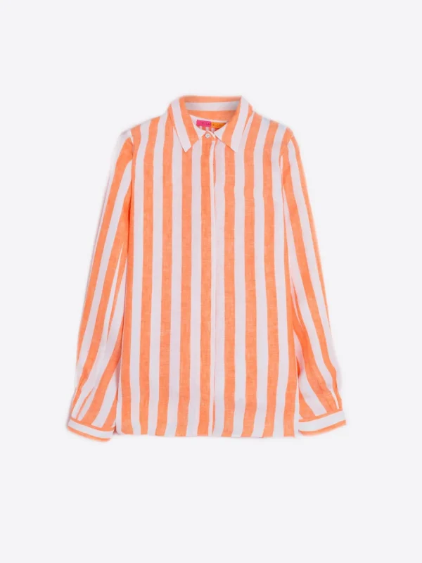 Mujer Vilagallo Camisa Ginger Orange Linen Stripes