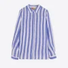 Mujer Vilagallo Camisa Ginger Pure Linen Stripe Navy