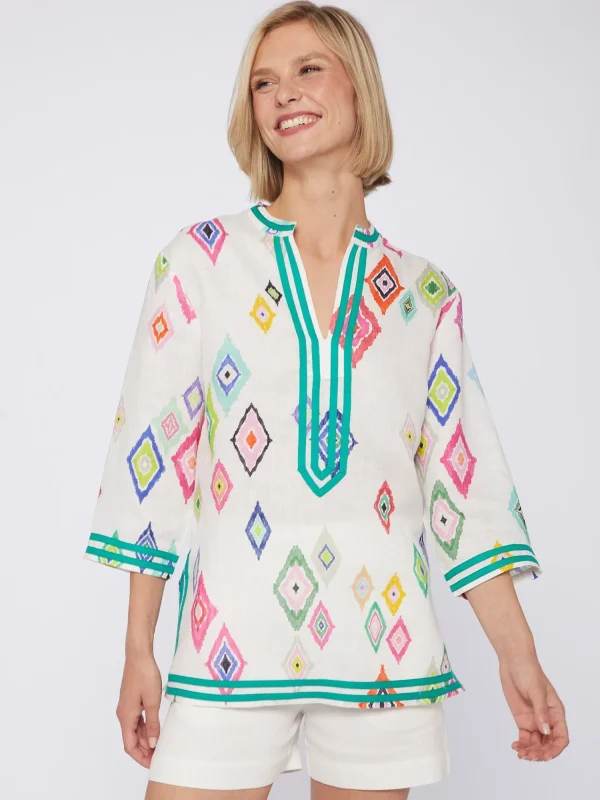 Mujer Vilagallo Camisa Kaftan Estampado Ikat 100% Lino