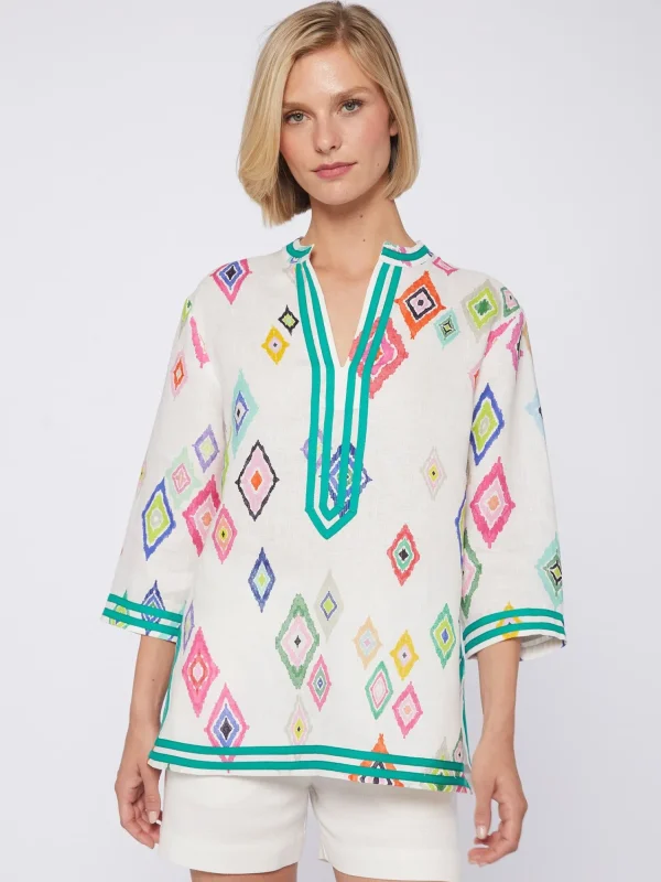 Mujer Vilagallo Camisa Kaftan Estampado Ikat 100% Lino