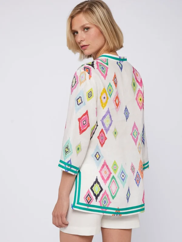 Mujer Vilagallo Camisa Kaftan Estampado Ikat 100% Lino
