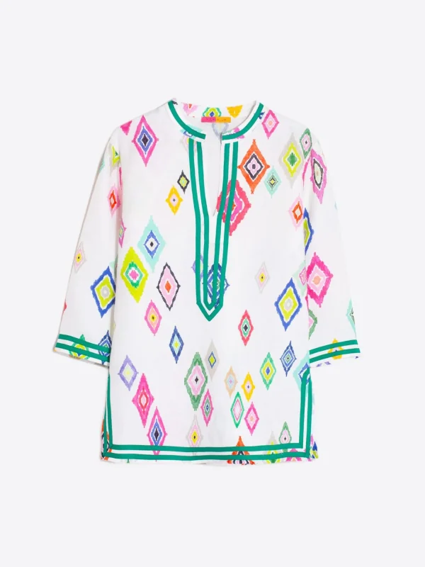 Mujer Vilagallo Camisa Kaftan Estampado Ikat 100% Lino