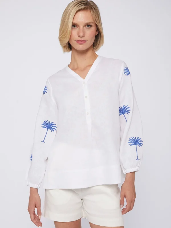 Mujer Vilagallo Camisa Lino Mangas Bordadas Palmera