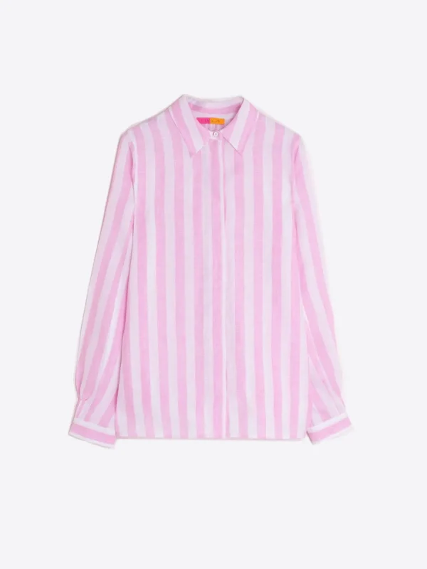 Mujer Vilagallo Camisa Lino Rayas Rosas