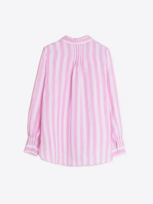 Mujer Vilagallo Camisa Lino Rayas Rosas