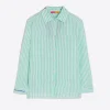 Mujer Vilagallo Camisa Petra Emb Green Linen Stripe
