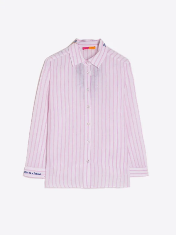 Mujer Vilagallo Camisa Petra Emb Pink Stripe M