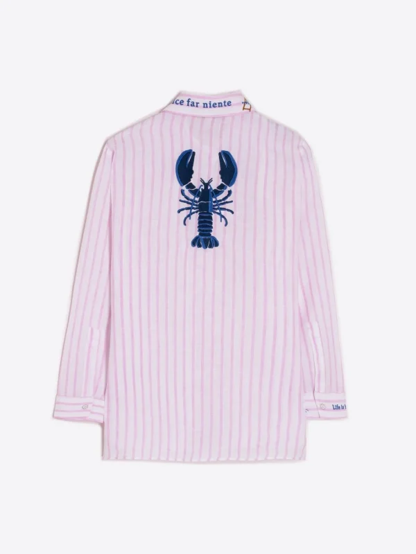 Mujer Vilagallo Camisa Petra Emb Pink Stripe M