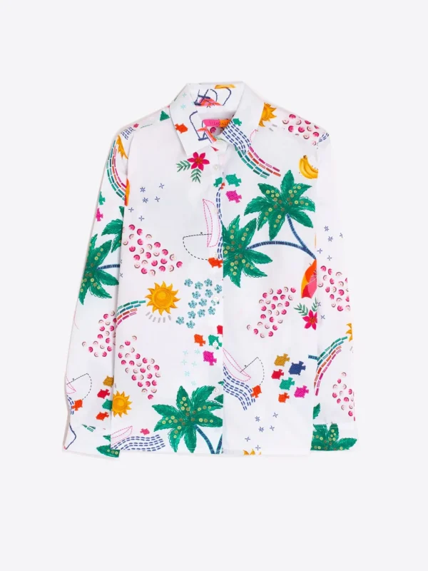 Mujer Vilagallo Camisa Popelin Estampado Tropical