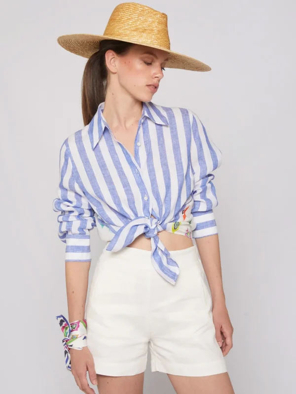 Mujer Vilagallo Camisa Rayas 100% Lino Espalda Estampada