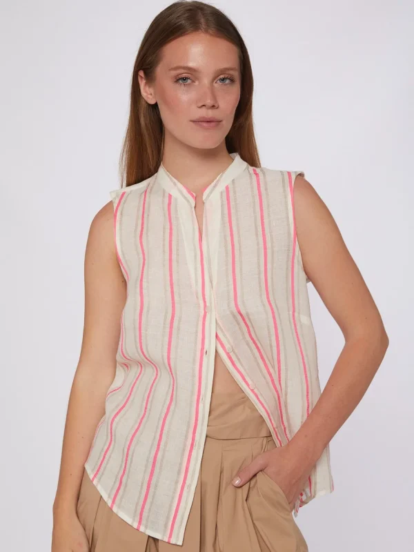 Mujer Vilagallo Camisa Rayas Fluor Rosa Y Camel