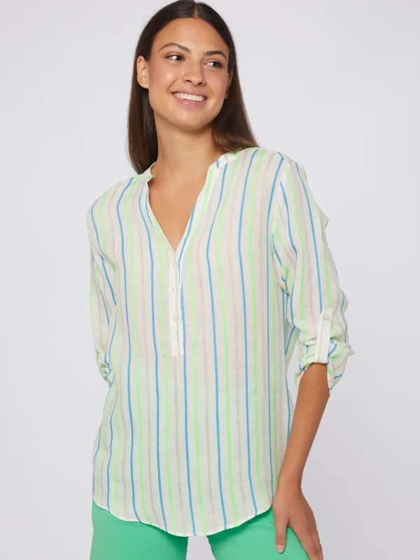 Mujer Vilagallo Camisa Rayas Neon Azul Verde