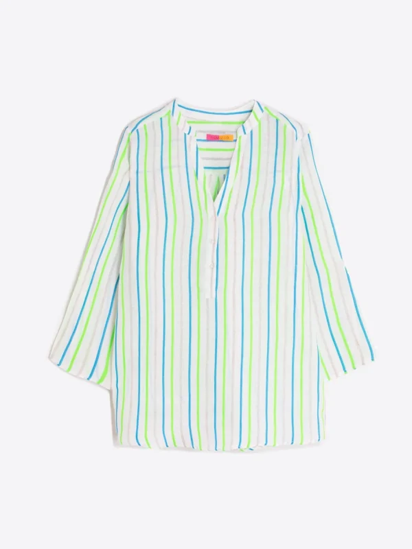 Mujer Vilagallo Camisa Rayas Neon Azul Verde