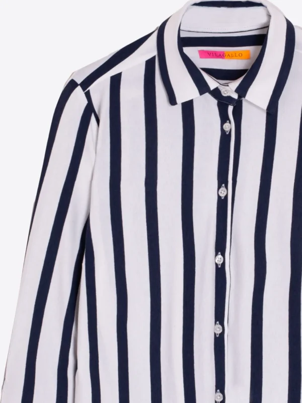 Mujer Vilagallo Camisa Sara Ecru Navy Stripe Knit