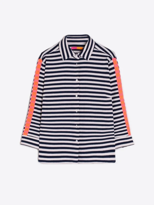 Mujer Vilagallo Camisa Sara Navy Stripe Canale