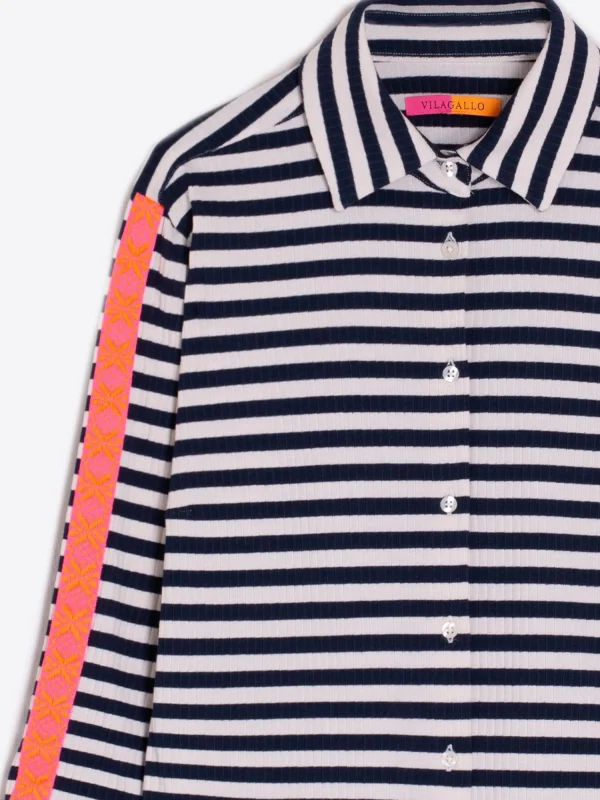 Mujer Vilagallo Camisa Sara Navy Stripe Canale