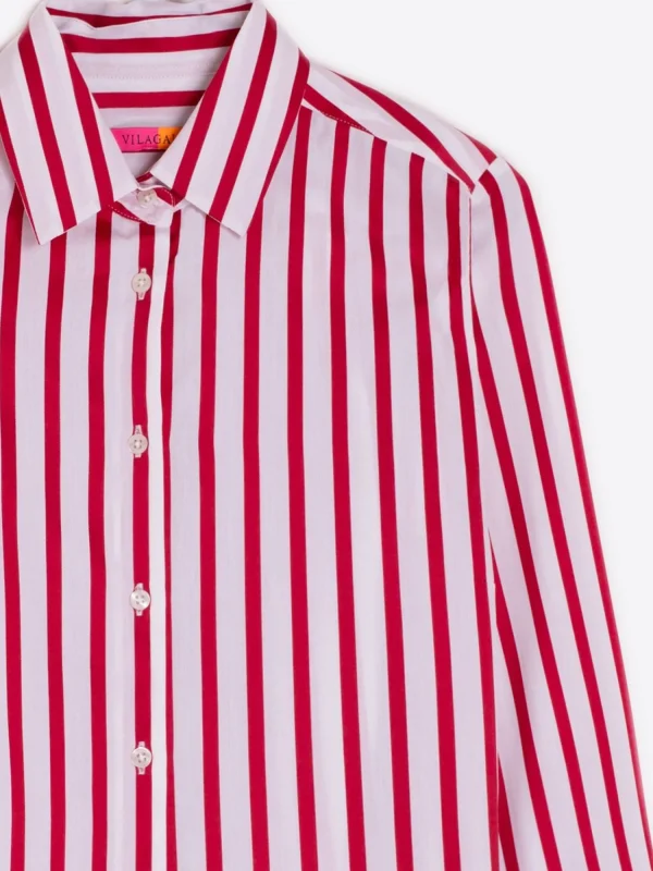 Mujer Vilagallo Camisa Sara Red Stripe Cotton