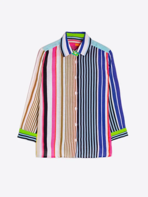 Mujer Vilagallo Camisa Sara Stripe Pure Linen