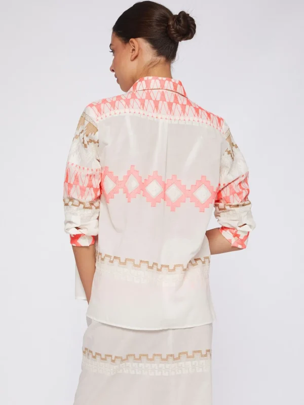Mujer Vilagallo Camisa Voile Jacquard Rosa Y Camel