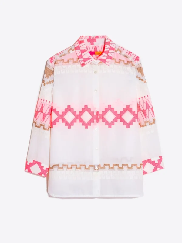 Mujer Vilagallo Camisa Voile Jacquard Rosa Y Camel