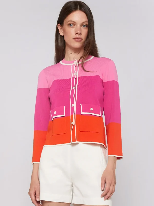 Mujer Vilagallo Cardigan Punto Tricolor Rosa Naranja