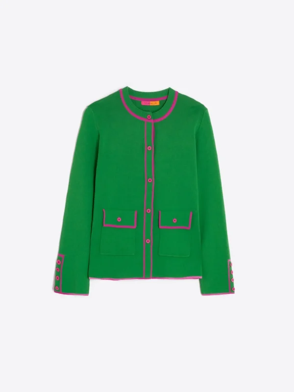 Mujer Vilagallo Cardigan Punto Verde Rosa