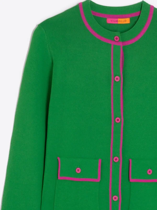 Mujer Vilagallo Cardigan Punto Verde Rosa