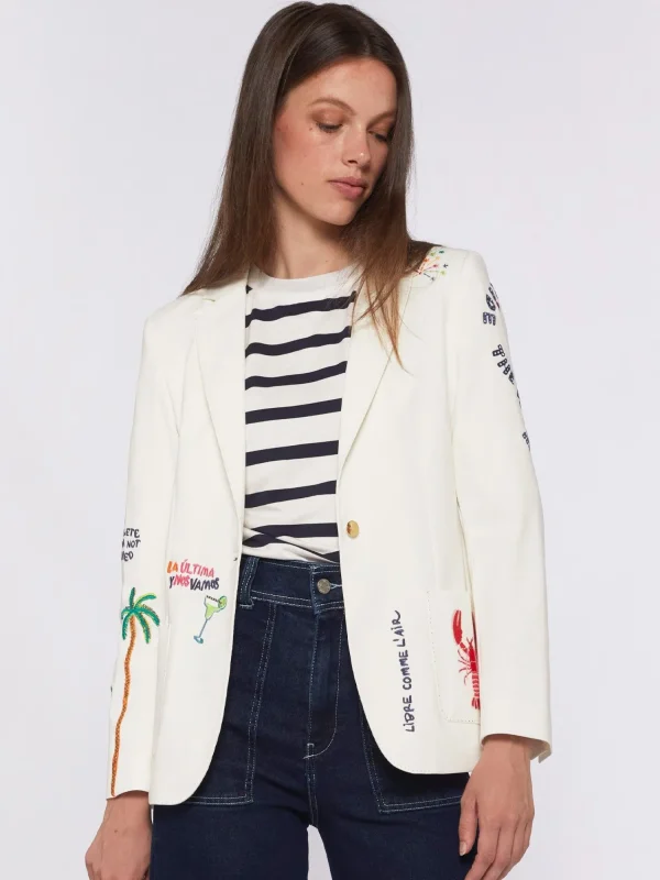 Mujer Vilagallo Chaqueta Bordada Punto Blanco Perfect Fit