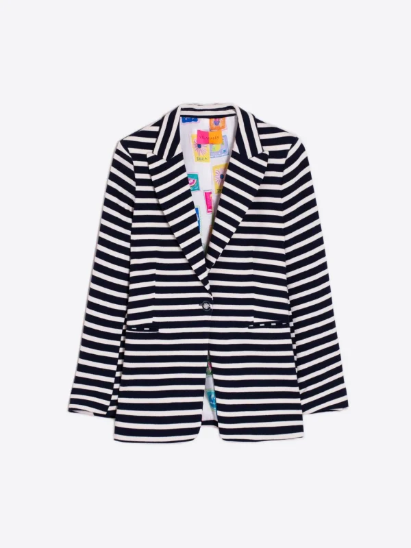 Mujer Vilagallo Chaqueta Sophia Blue Stripes Knit