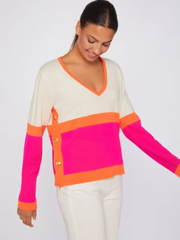 Mujer Vilagallo Jersey 100% Lana Merino Colour Block Rosa Naranja