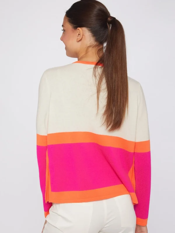 Mujer Vilagallo Jersey 100% Lana Merino Colour Block Rosa Naranja